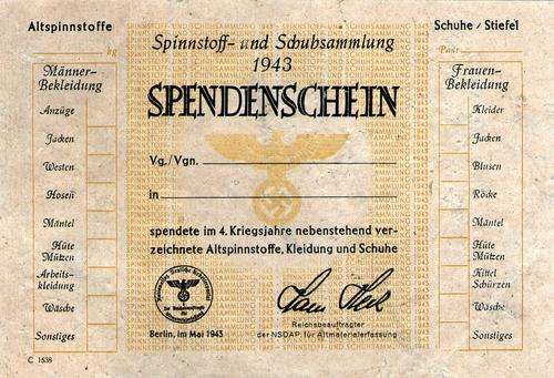 Spendenschein 1943 - clothing assistance - a coupon rationing for shoes