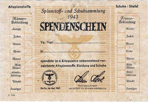 Spendenschein 1943 - clothing assistance - a coupon rationing for shoes