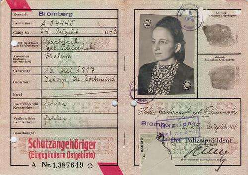 WW 2 Third Reich Nazi Germany Deutsches Reich Kennkarte - Bromberg 1944