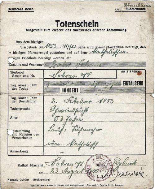 WW 2 Death certificate issued for the purpose of proof of Aryan descent 1940