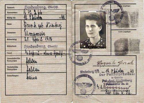 WW 2 Third Reich Nazi Germany Deutsches Reich Kennkarte - Hindenburg/Zabrze 1943 1944