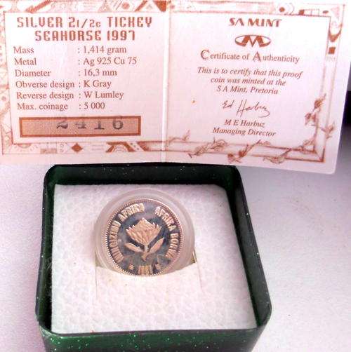 Proof Silver 2 1/2c Tickey Seahorse 1997 minted 5000