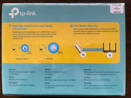 TP-Link 150MBPS USB Wifi Adapter TL-WN722N (NEW and Sealed)