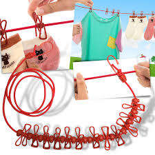 Portable Travel Stretchy Clothesline Outdoor Camping Windproof Clothes Line with 12 Clamp Clip Hooks