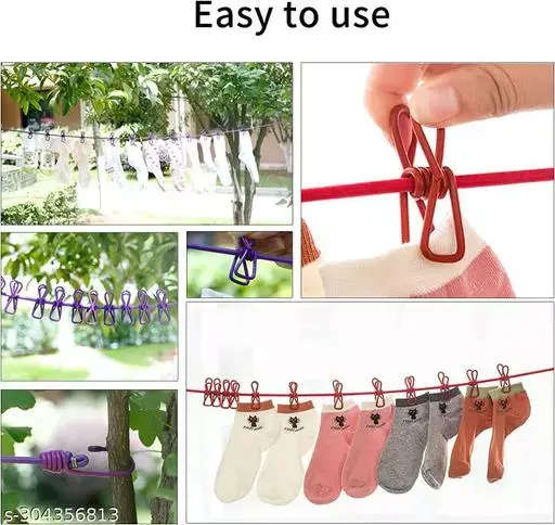 Portable Travel Stretchy Clothesline Outdoor Camping Windproof Clothes Line with 12 Clamp Clip Hooks