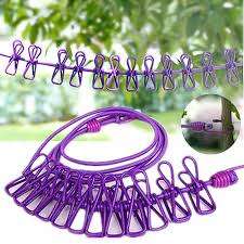 Portable Travel Stretchy Clothesline Outdoor Camping Windproof Clothes Line with 12 Clamp Clip Hooks