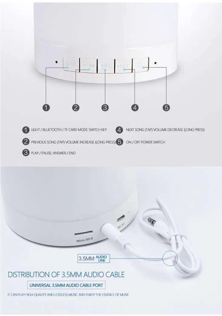 Bluetooth Speaker With Night Light Lamp
