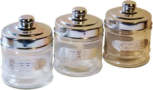 * TEA * COFFEE * SUGAR * GLASS CANISTERS