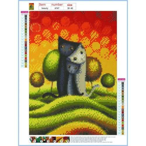 5D Diamond-Dot Painting - Artistic Cartoon Cats 30x40cm
