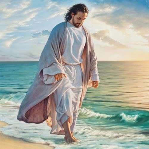 5D Diamond-Dot Painting - Jesus Walk on Beach 30x30cm