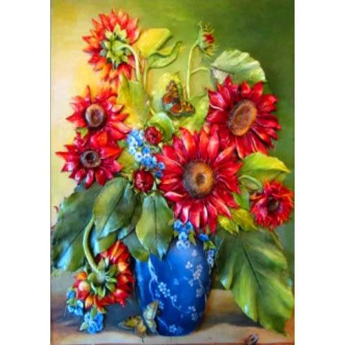 5D Diamond-Dot Painting - Red Flowers in Vase 30x40cm