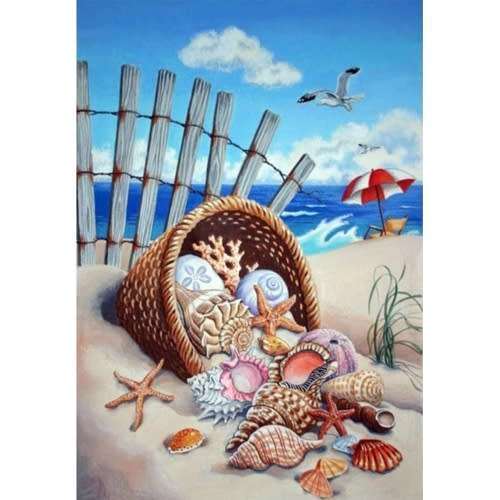 5D Diamond-Dot Painting - Seashells in a Basket 30x40cm