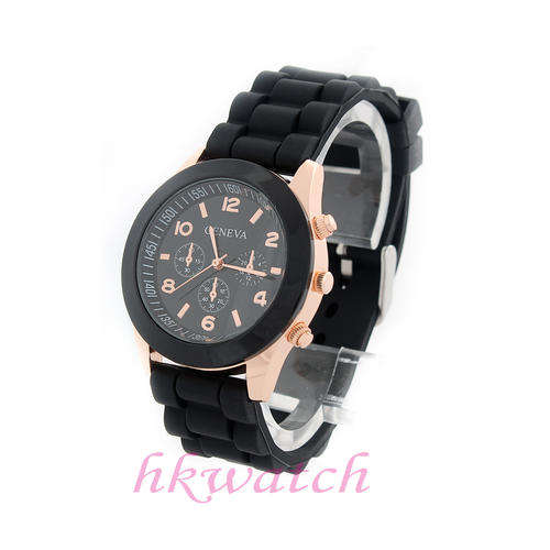 Geneva Black Silicone Watch