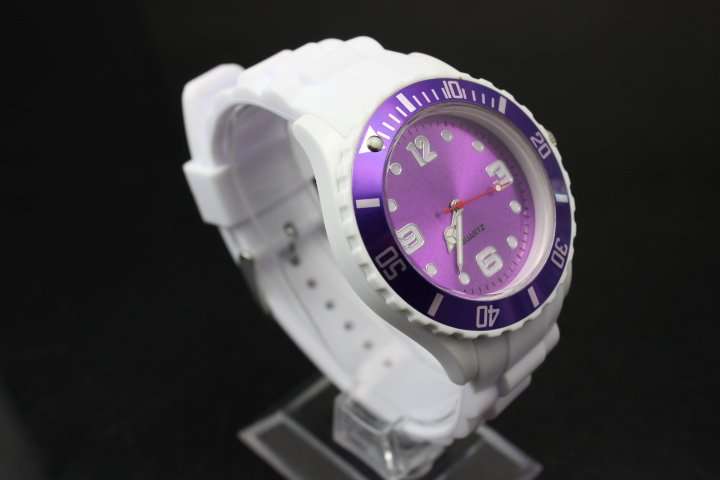 Ice style Watch with White strap and Purple Face