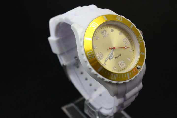 Ice style Watch with White strap and Yellow face