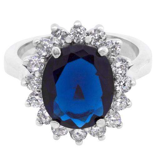 Blue Imitation Sapphire Princess Diana Ring with Crystals