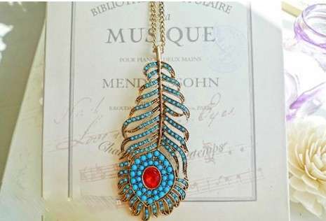 Peacock Feather necklace in imitation gold