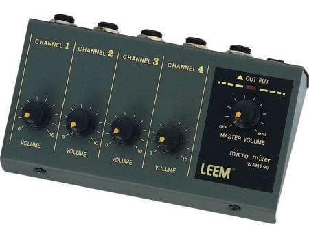 4 CHANNEL STEREO MICRO MIXER w/VOLUME CONTROLS