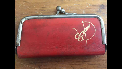 Vintage Mini Needlework kit in Real Hide small bag - Made in England