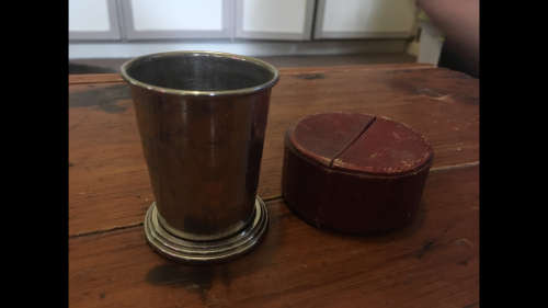 Vintage Foldable Metal Travel Cup with Pouch