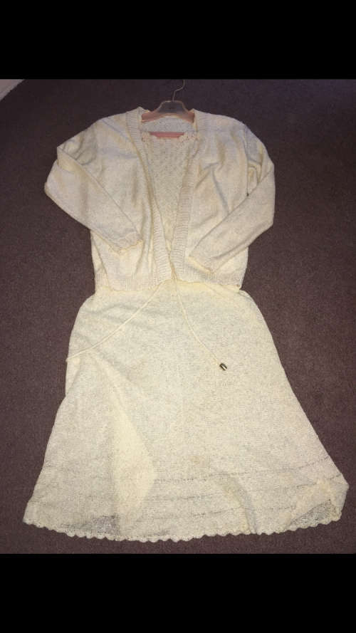 Vintage Knitted Dress with matching Cardigan - Retro - Size 10