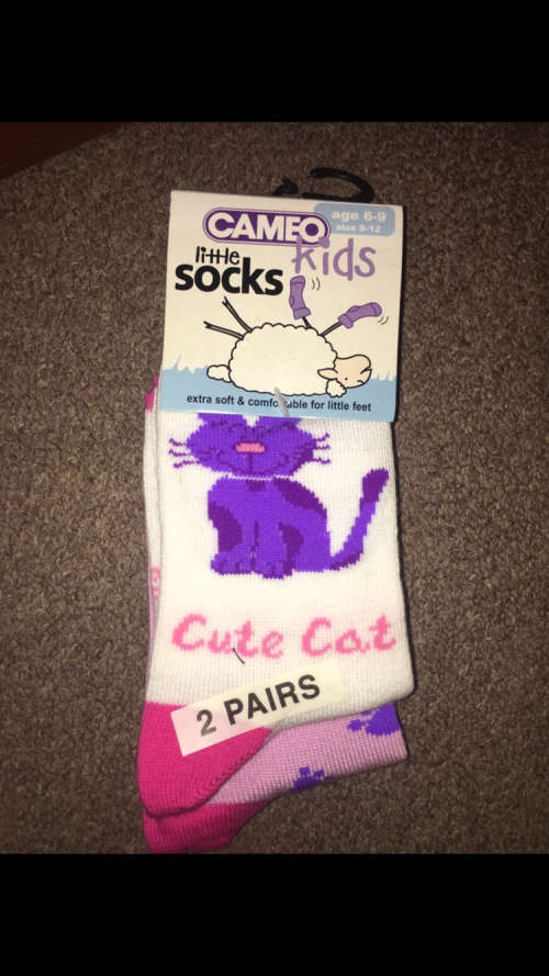 Cameo Kids Little Socks 6-9 Years, Size 9-12 - 2 x pairs - Cats