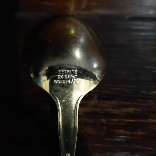 6 x Eetrite 24 Carat Gold Plated Teaspoons with blue rose detail