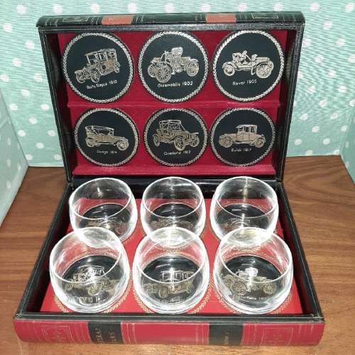 Veteran Cars - Whiskey Glasses with Coasters in box - Shaped like a book