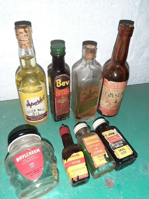8 x Vintage Mini bottles including Brylcreem, Maggi, Gilbey's