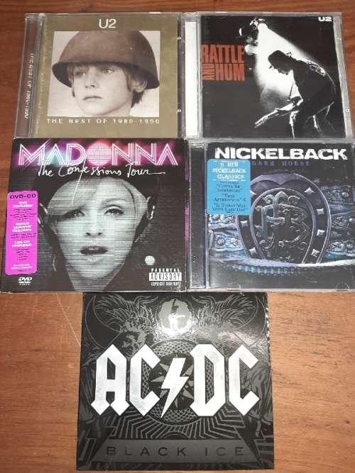 5x CDs - ACDC, Nickelback, Madonna, U2
