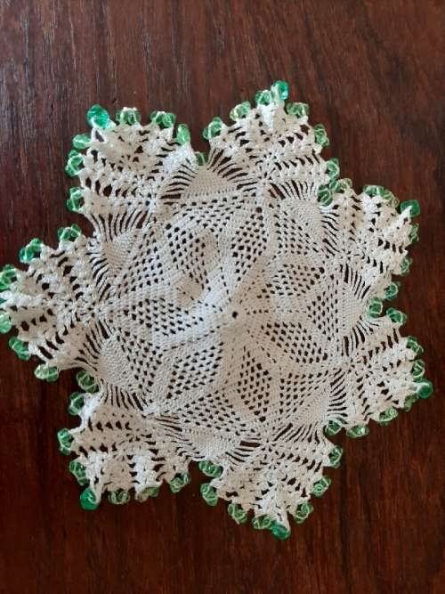 Crochet doilie with beads - Diameter - 19cm