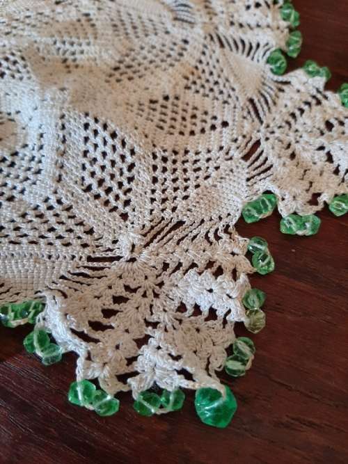 Crochet doilie with beads - Diameter - 19cm
