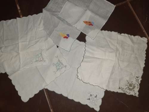 6 x Different Vintage Embroidered Serviettes / Napkins