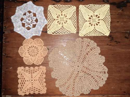 6 x Coloured Crochet Doilies