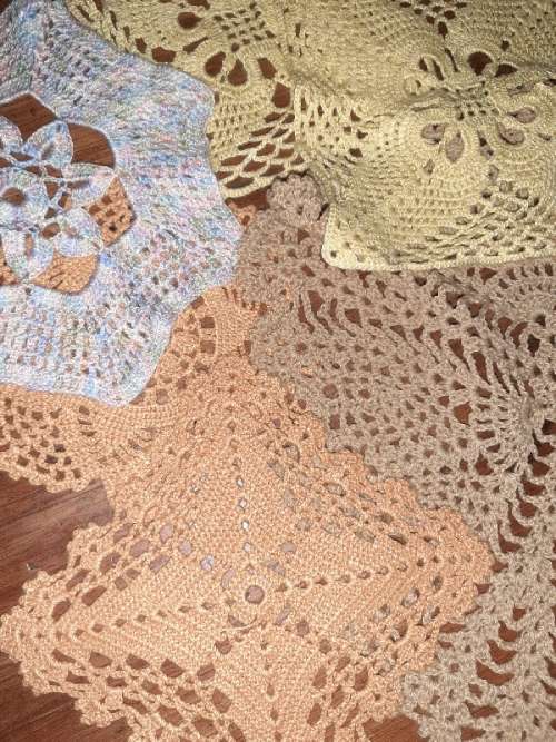 6 x Coloured Crochet Doilies