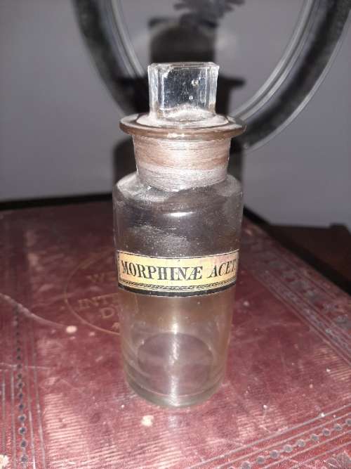 Vintage Morphine Acet Glass Bottle with Glass lid