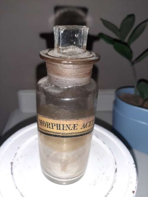 Vintage Morphine Acet Glass Bottle with Glass lid