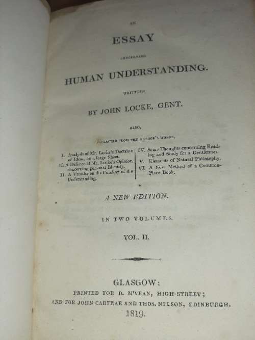 An Essay concerning Human Understanding - John Locke, Gent. - 1819 - Very Old Leather Bound Book!!!