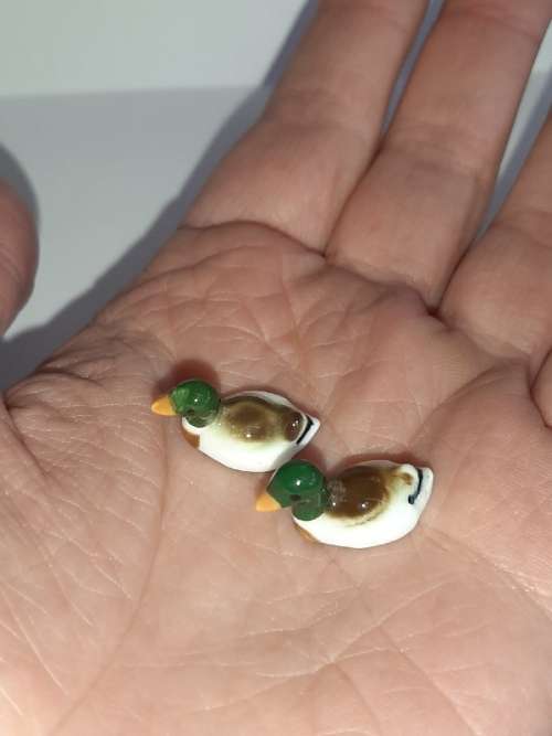 2 x Very Small Miniature Duck Figurines - 1.7cm x 1.2cm
