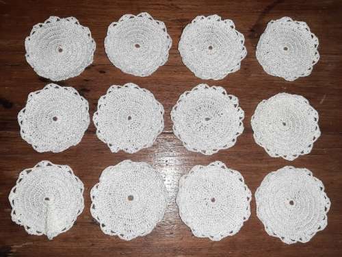 12 x White Crochet Coasters - Diameter - 8cm