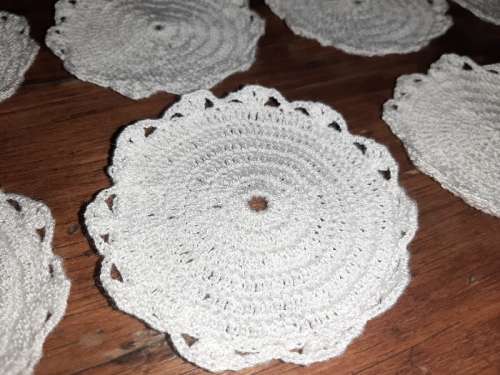 12 x White Crochet Coasters - Diameter - 8cm