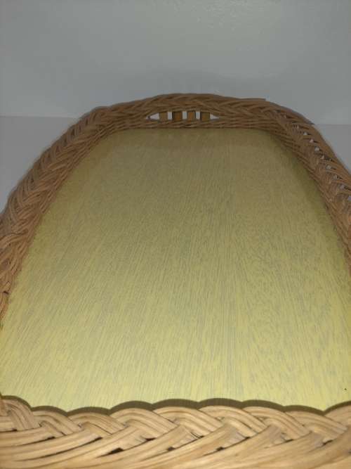 Vintage Wicker Tray - Yellow - Retro