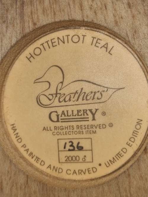 Limited Edition Wooden Duck - Feathers - Hottentot Teal