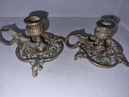 2 x Beautiful Small Brass Candle Holders