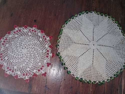 2 x Vintage Beaded Doilies