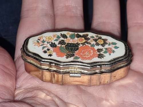 Vintage Pill Box with Floral detail - Made in Japan