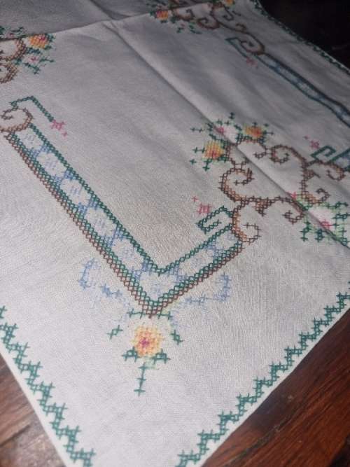Vintage Embroidered Tea Tray Cloth