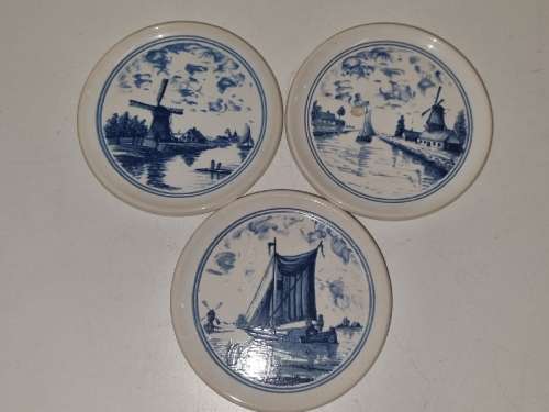 3 x Blue and White Ceramic Coasters