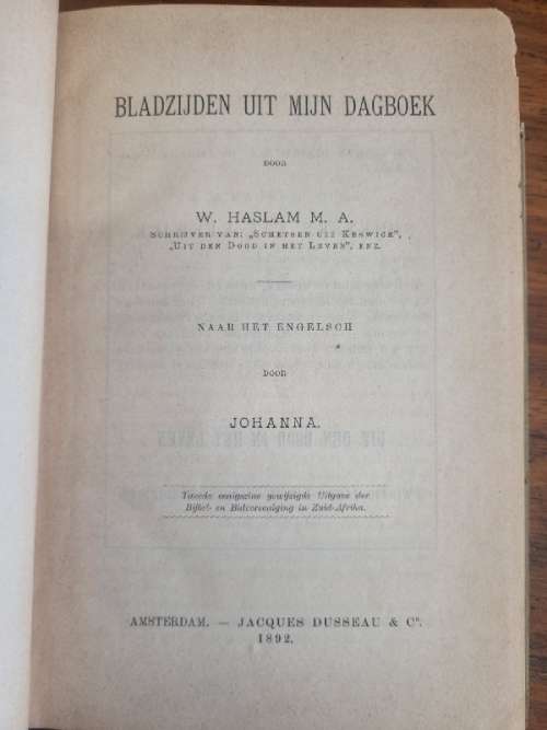 Bladzijden Uit Mijn Dagboek - W. Haslam M.A. - 1892
