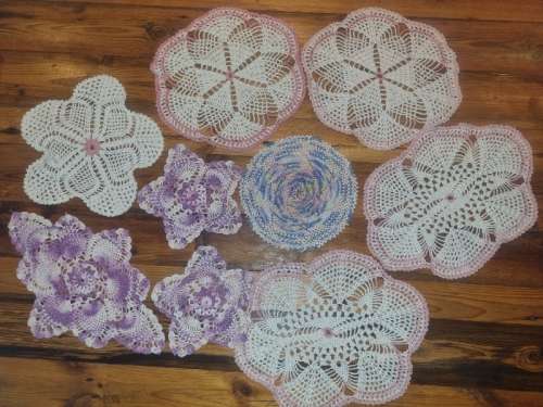 9 x Vintage Colorful Crochet Doilies
